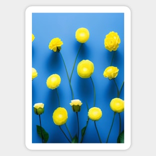 SUNNY LEMON YELLOW FLOWERS BLUE BACKGROUND Sticker